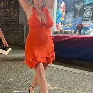 Orange Ruffle Sleeve-less Dress